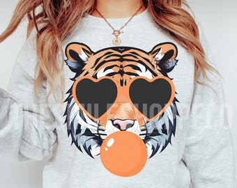 tiger blowing bubble png Tiger PNG Tigers Mascot Preppy PNG Preppy  Mascot PNG spirit shirt Preppy cute tiger girls shirt Sublimation Design