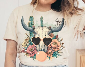 Western Cow Skull Bubble PNG: Desert Sublimation Design (Digital Download)