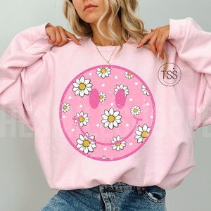 Daisy smile png floral smile face Distressed Smile simple Flower smiley face spring smile face Sublimation Retro Smile PDF Daisy png