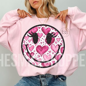 Preppy Valentine png verdrietig retro blij gezicht png smiley gezicht png gesprek harten valentijnsdag shirtontwerp smiley met wimpers png
