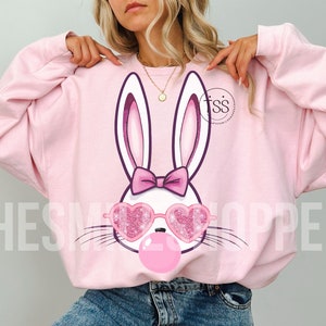 Osterhase bläst Blase png Osterhase mit Brille Faux Glitter Pailletten peeps Bunny png Sublimation download for tees preppy png frohe Ostern