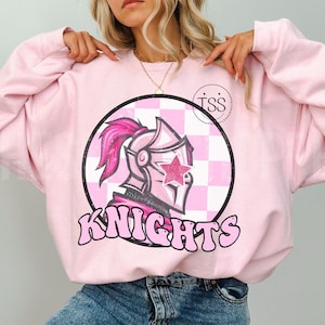 Knights preppy mascotte png, roze mascotte sublimatieontwerp, groovy, gestapeld, Knights Star Eyes, instant download preppy meisjesshirt dammen, png