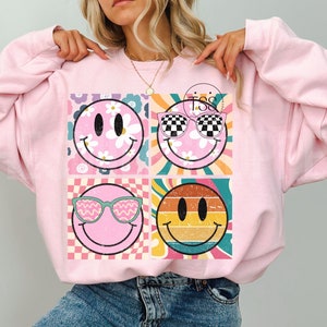 Collage glimlachgezicht Verontruste glimlach, png Retro geruite glimlach Star Eyes png checker png blij gezicht Vintage sublimatieshirt