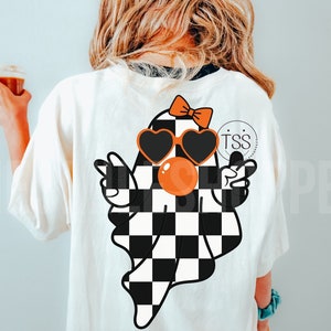 Süßer Girly Geist blasen PNG Süßer Geist Herbst Shirt Sublimation Design Digital Retro Herbst PNG Retro halloween Karierter Geist bogen png