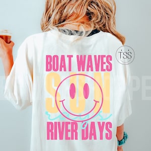 Barco, olas, sol, rayos, río, días png, sonrisa afligida, cara, sol, moda png, lago, navegación, aire libre png, verano, camiseta png, descarga instantánea