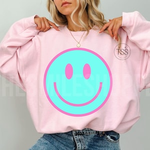 Retro Happy Face neon preppy png Distressed Smile Face PNG Pink Smile Face Classic Smile Shirt sublimatieontwerp png-afdrukbestand downloaden