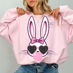 Osterhase bläst Blase png Osterhase mit Brille Faux Glitter Pailletten peeps Bunny png Sublimation download for tees preppy png frohe Ostern