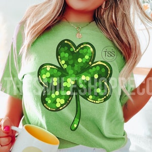 Happy St. Patrick's Day goud faux pailletten klaver png sprankelende klaver klavertje geluk png sublimatie shirtontwerp digitale downloads