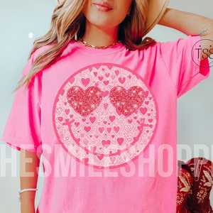 Preppy Valentine png Distressed Retro Happy Face PNG Happy pdf Smile Face png Trendy glitterharten, alleen hartogen, trendy png-ontwerp