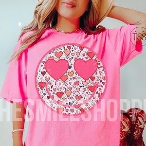 Preppy Valentine png Distressed Retro Happy Face PNG Happy pdf Smile Face png Trendy Happy Face-shirtharten, alleen hartvormige ogen, trendy png
