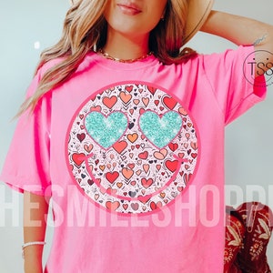Preppy Valentine png Distressed Retro Happy Face PNG Happy pdf Smile Face png Trendy glitterharten, alleen hartogen, trendy png-ontwerp