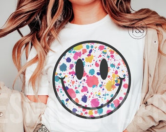 Smile Face png designs, Beunruhigt Smile Face PDF Pink Smile Face Colored Ink Brush Splatter Shirt Sublimation Design Download Png