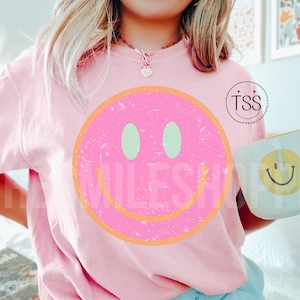 Retro Happy Face neon preppy png Distressed Smile Face PNG Pink Smile Face Classic Smile Shirt sublimatieontwerp png-afdrukbestand downloaden