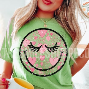 Preppy Valentine png Distressed Retro Happy Face PNG Happy pdf Smile Face png Trendy glitterharten, alleen hartogen, trendy png-ontwerp