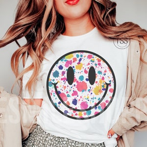 smile face png-ontwerpen Verontruste glimlach pdf Roze glimlach gezicht gekleurde inktborstel Splatter shirt sublimatieontwerp download png