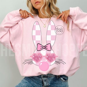 Osterhase bläst Blase png Osterhase mit Brille Faux Glitter Pailletten peeps Bunny png Sublimation download for tees preppy png frohe Ostern