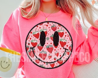 Retro Strawberry Smile Face Shirt: Farmers Market PNG (Digital Download)