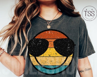Distressed Smile Beach Vibes Png Summer Png aviator sunglasses Retro Smile Face Png Sublimation Design Download summer shirt designs