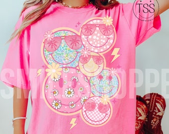 Distressed Smile Face Collage PNG: Retro Summer Beach Vibes (Digital Download)