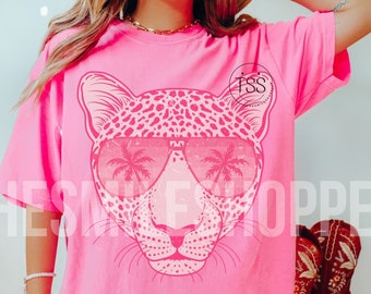Distressed leopard Head PNG Beach Vibes Png Summer Png aviator sunglasses pink Leopard Mascot Png preppy png summer shirt Sublimation Design