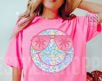Distressed Smile Beach Vibes png-zomer png-vliegenierzonnebril Leopard Smile Face png-sublimatieontwerp preppy png zomershirtontwerpen