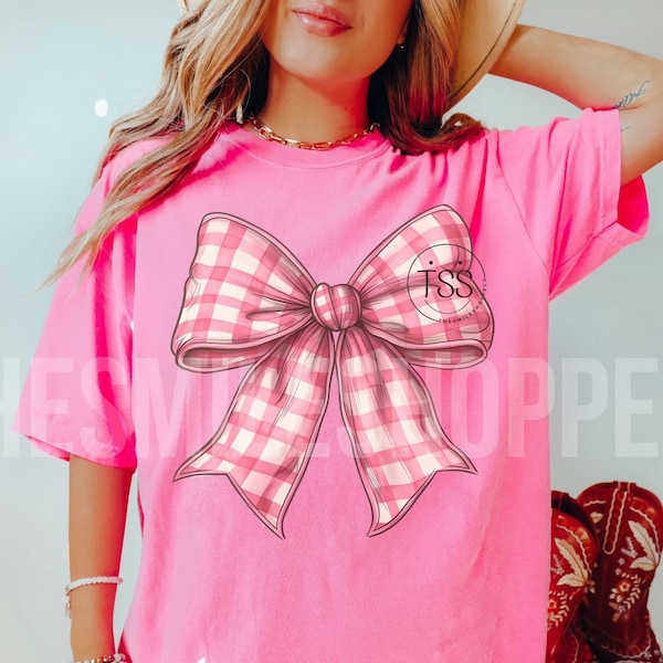 Pink Checkered Bows PNG Trendy Bow PNG Checkered PNG Girly Bow Shirt Design Bows Sublimation Design Download Png Print File preppy png