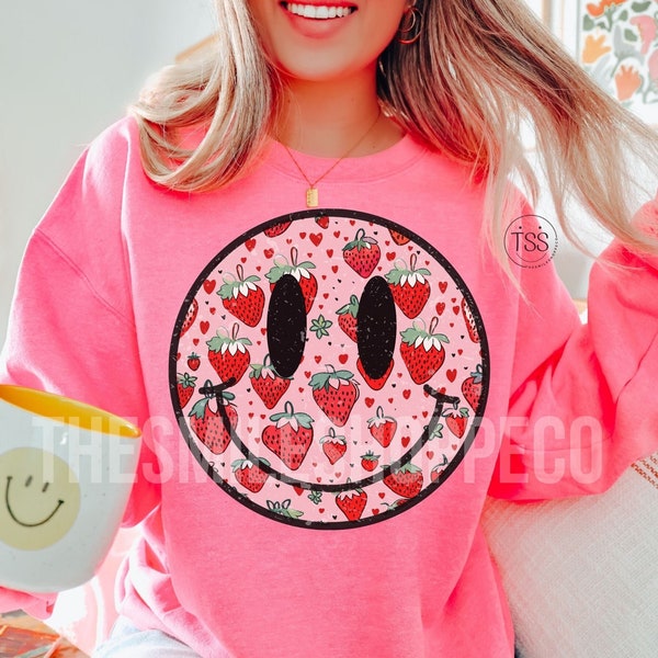 Retro smile face strawberry shirt strawberry png Farmers market png Feeling Berry good Retro sublimation Digital download strawberry sweater