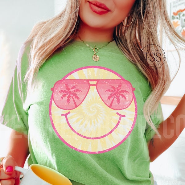 Distressed Smile Beach Vibes Png Summer Png aviator sunglasses Tye Dye Smile Face Png Sublimation Design preppy png summer shirt designs