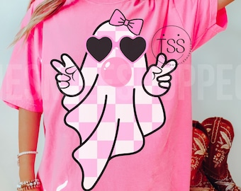 Leuke meisjesachtige spookblazende zeepbel png Leuk spookherfstshirt sublimatieontwerp digitaal retro herfst, retro halloween geruite spookboog, png PNGEgg