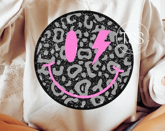 Retro Black Leopard Smile Face Png Sublimation Distressed Shirt Design Distressed Black Leopard Smile Face Digital File DTF Transfer