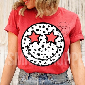 Retro ster glimlach gezicht verdrietig blij gezicht png Dalmatische huid glimlach gezicht sterren ogen shirt sublimatie ontwerp download png-afdrukbestand