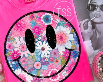 Retro Happy Flowers PNG: Groovy Boho Shirt Design (Digital Download