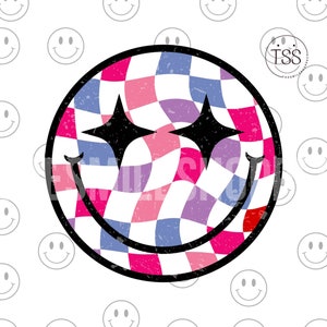 Retro geruite glimlach Star Eyes png Distressed Smile face checker png happy face Vintage geruit glimlachgezicht sublimatieshirt