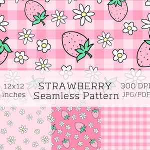 Erdbeere Musterdesign, Bündel Retro Erdbeere Gänseblümchen Nahtlose Datei, Retro Obst Nahtlos, Obst Muster für benutzerdefinierte Stoff, Digitales Papier
