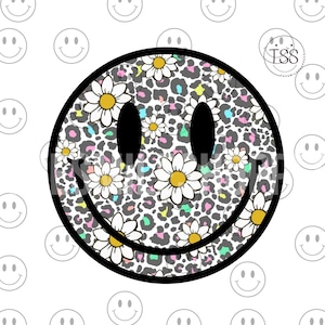 sonrisa de leopardo margarita png sonrisa floral cara Sonrisa angustiada cara sonriente simple cara sonriente de primavera Sublimación Sonrisa retro PDF Margarita png