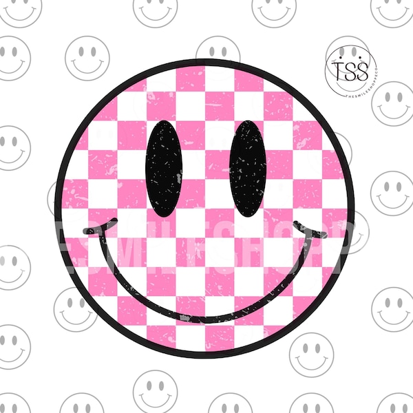 Retro Checkered Smile Face Png pink checkers smile Distressed Smile Preppy Smile face happy face Vintage Boho smile png Sublimation Shirt