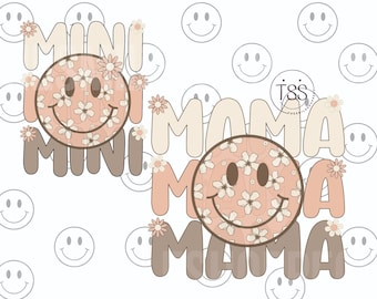 Retro Mama Mini Shirt Png mama and mini png Smile Face mama mini matching png digital download shirt designs happy Mother’s Day Floral Mama