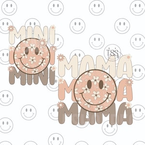 Camiseta retro Mama Mini Png mamá y mini png cara sonriente mama mini png a juego descarga digital diseños de camisetas feliz día de la madre mamá floral