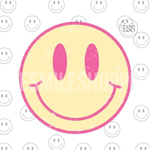 Preppy png Verontruste glimlach gezicht png roze glimlach gezicht geel klassiek glimlach shirt sublimatieontwerp downloaden png-afdrukbestand Happy Face png