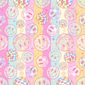 ストライプのシームレスなハッピーフェイスパターンの夏のチェックのシームレスなパターン安全な水泳用ファブリック昇華印刷カスタムファブリックデザインのファイル
