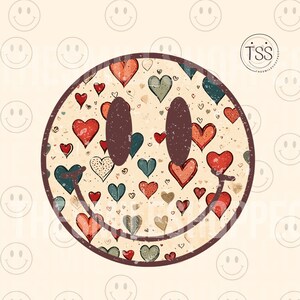 Valentijn Distressed Retro Happy Face png Happy pdf Smile Face png Trendy Happy Face shirtharten, alleen hartvormige ogen, trendy png-ontwerp