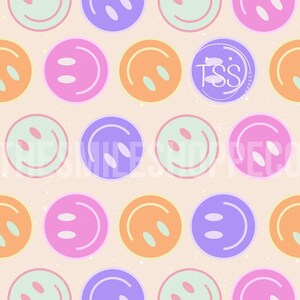 Patrón sin costuras de cara sonriente pastel, cara feliz, archivos sin costuras para tela de baño segura, impresión por sublimación de verano rosa, diseño de tela personalizado