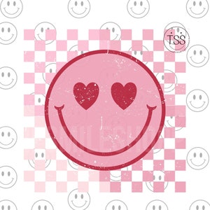 Valentijnsdagglimlach Verontruste glimlach Retro geruite glimlach png PNGEgg schattig roze glimlach harten oog Preppy glimlach gezicht sublimatie png PNGEgg