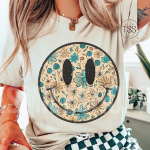Distressed Smile Face PNG Retro flower png Stay groovy 70s inspired png Retro boho png Designs Digital download sublimation shirt clipart