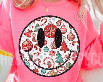 Retro Weihnachten Png Distressed Lächeln Gesicht PNG Weihnachtsbaum Kuchen PNG Merry Vibes PNG Sublimation Design Download Print Weihnachtscrew png