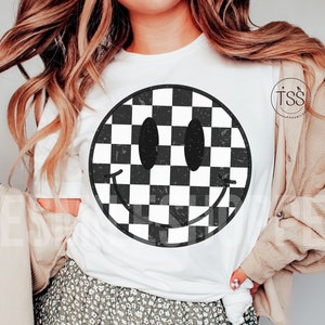 Checkered Smile Face PNG: Distressed Daisy Boho Floral (Digital Download)