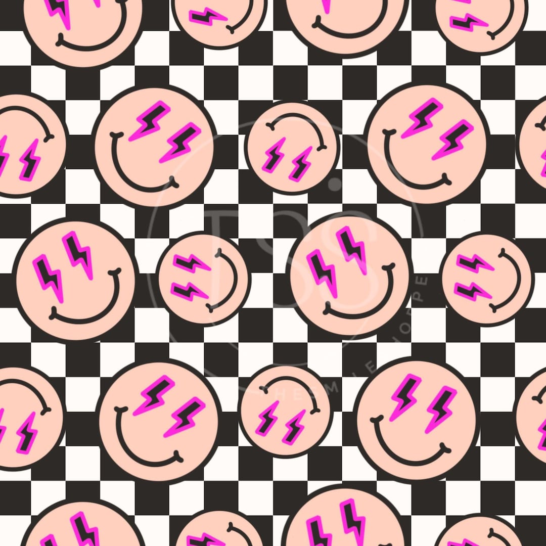 Happy Face Seamless Pattern: Checkered Y2K Digital Paper (JPEG/PDF) - Etsy