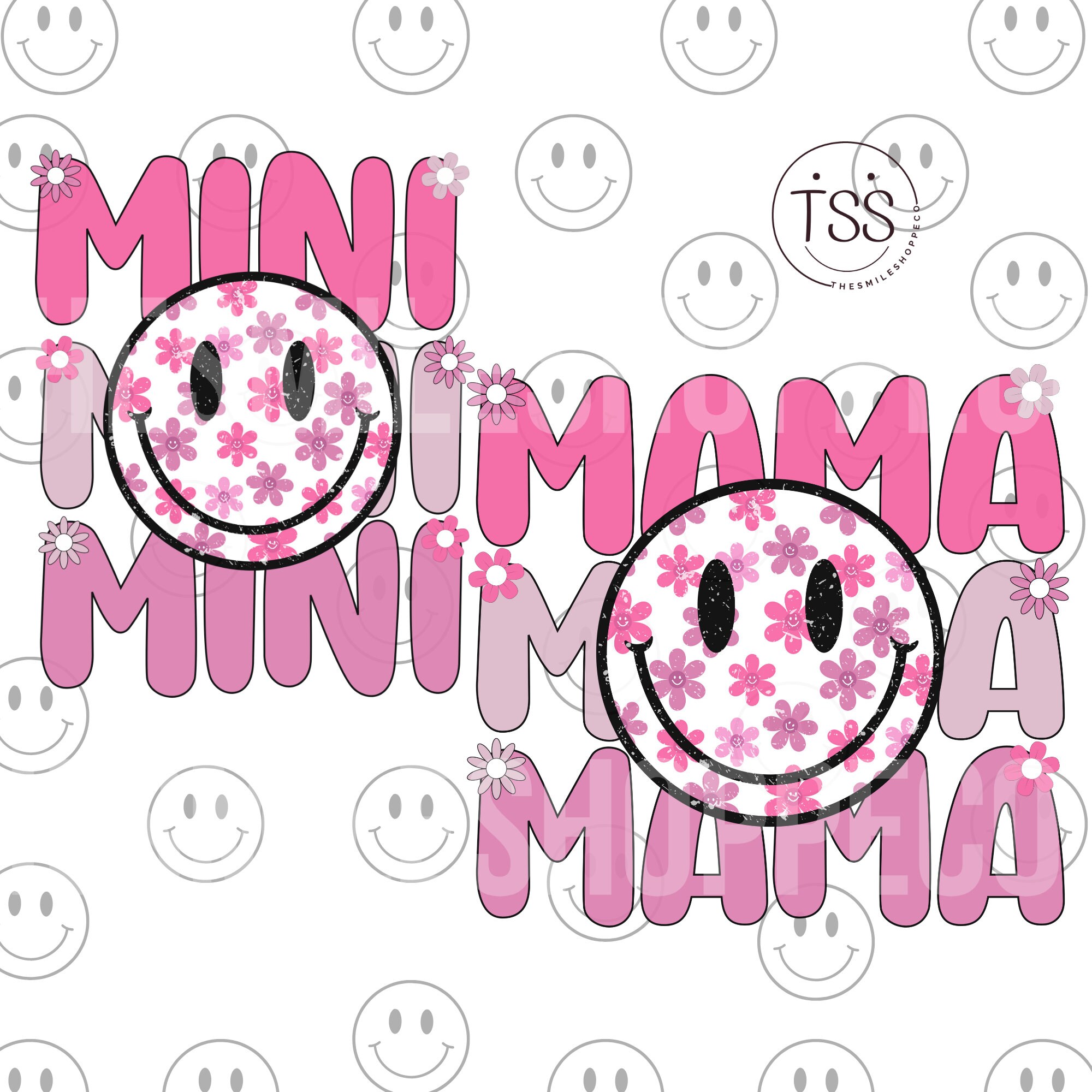 ♡mam♡ Retro Mama Mini Shirt Png Mama and Mini Png Smile Face Mama Mini