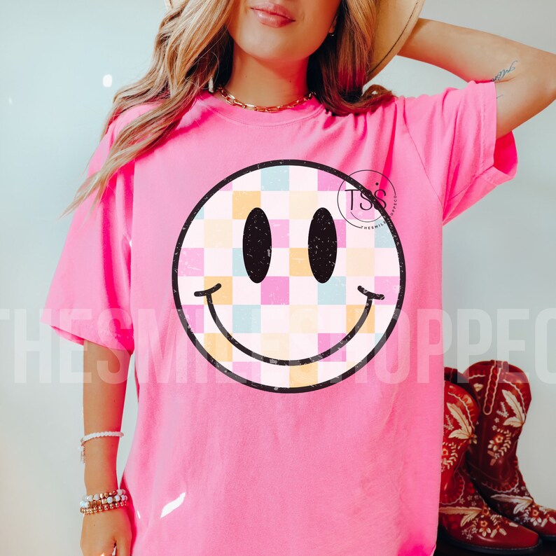 Retro Checkered Smile Face PNG: Distressed Summer Sublimation Design - Etsy