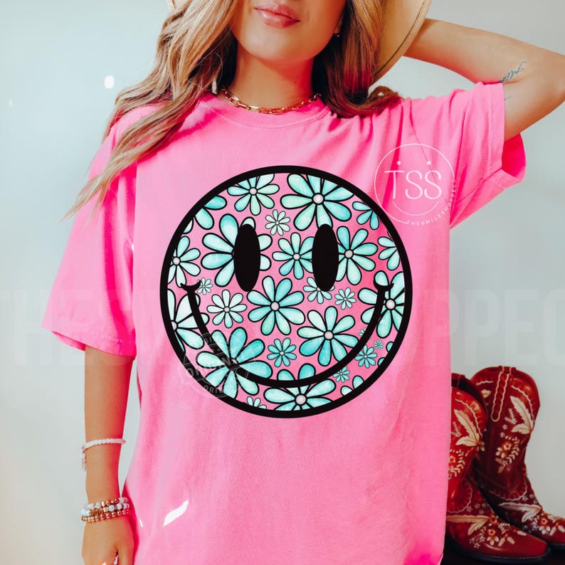 Spring Break Smiley Daisy Smile Face PNG: Retro Floral Smiley, Spring Break Design (digital ...